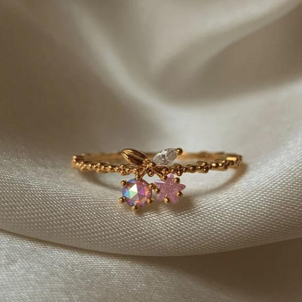 New Cute Colorful Zircon Flower Ring For Women Girl Fashion Vintage Zircon Adjustable Rings Jewelry Gift