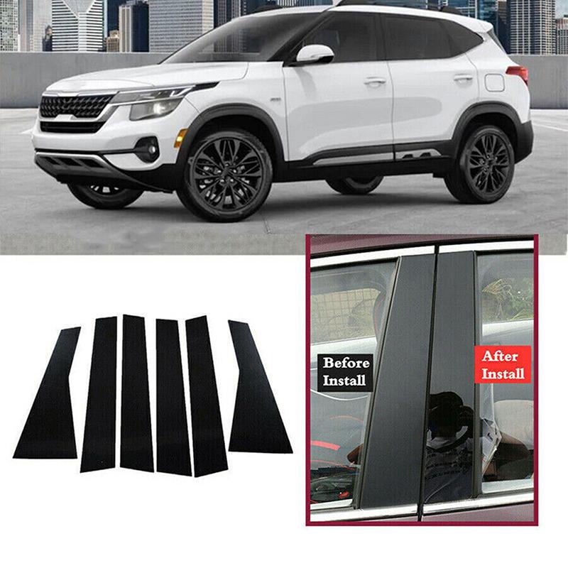 6Pcs Car Window Pillar Posts Door Trims Cover Fit For KIA Seltos 2020 2021 2022 2023 Auto BC Column Glossy Black Stickers Parts