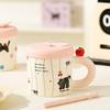 High Value Souvenir Apple Mug with Lid Gift Box Household Water Cup Cute Straw Cup Ceramic Coffee Cup