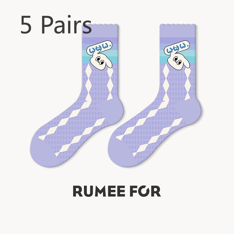 5 Pairs of Women's Spring Sports Street Mesh Style Mid Tube Socks