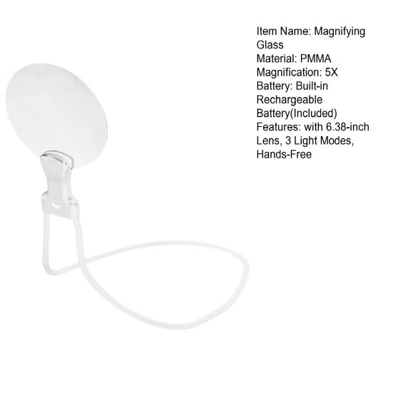 5-fache Lupe mit 6,38-Zoll-Lichtmodi für Senioren Linse 3 Lese-Näh-Naharbeits-Lupe