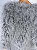 Korean Style Women's Tan Faux Lamb Wool Mid-Length Coat