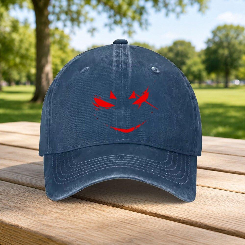 Red Devil Evil Smile Washed Baseball Cap Unisex Casual Duckbill Hat Retro Sports Fashion Outdoor Travel Gift
