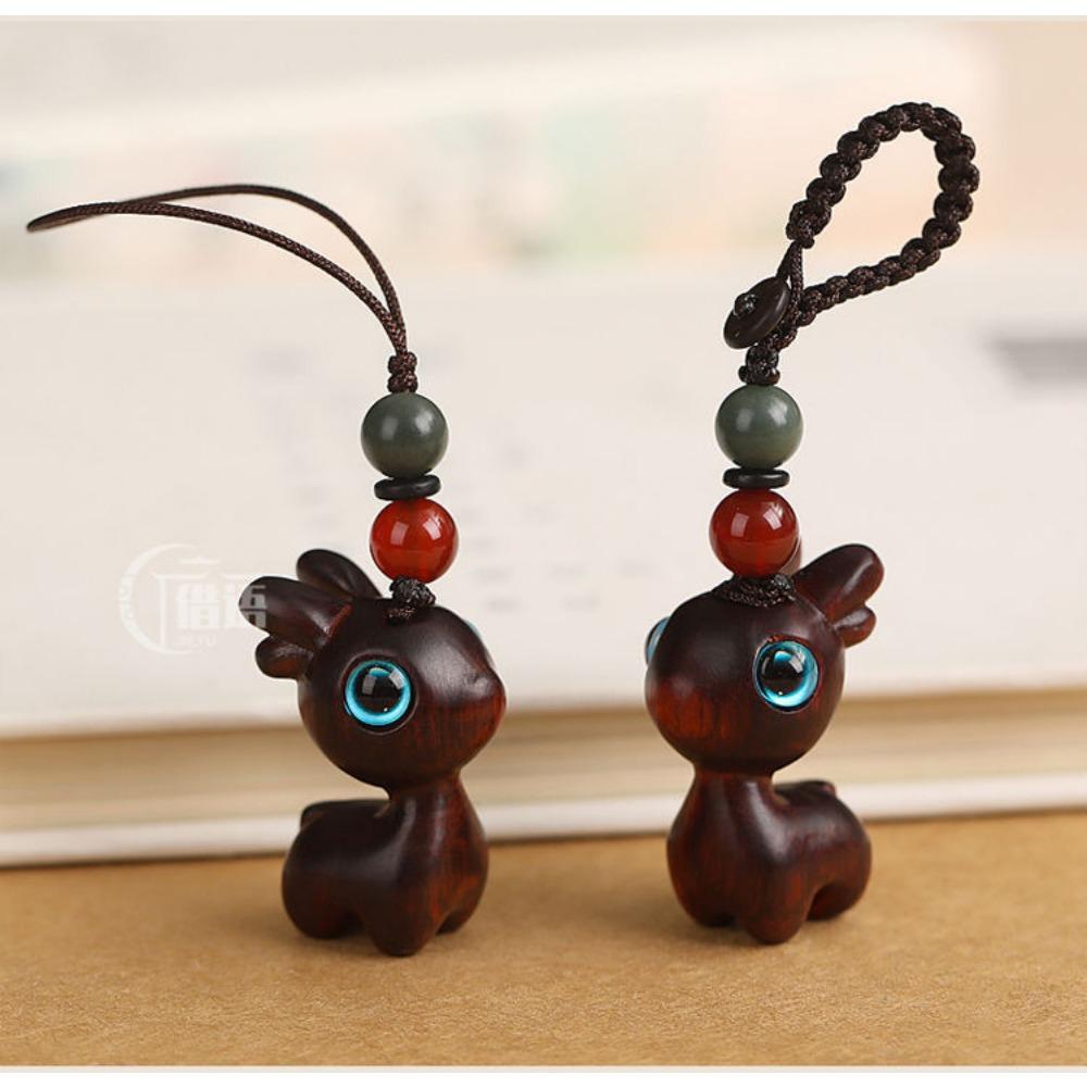 Sandalwood Deer Car Keychain, Pendant, Couple Phone Pendant, USB Disk Chain Hanger, Gift