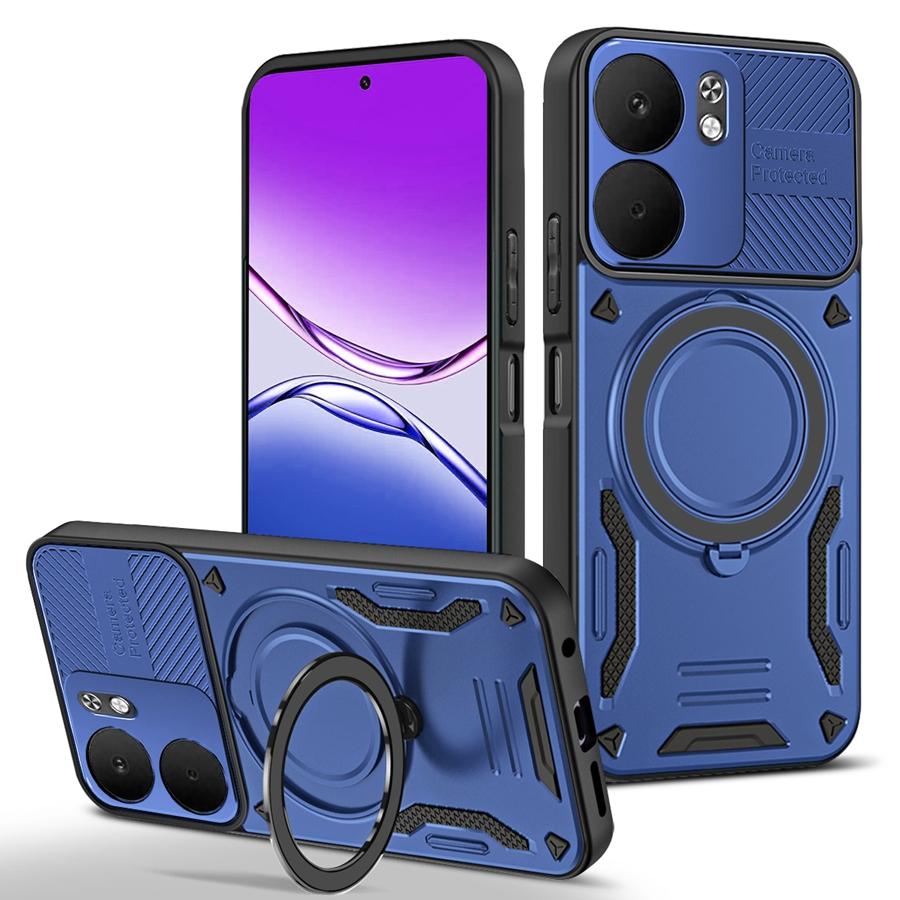 Pancerne Magnetyczne Etui Odporne na Wstrząsy Dla OPPO Reno 13 13F 14F A5 5G A5X Realme 14 Pro Plus 14X C75 Uchwyt Samochodowy Pierścień Stent Pokrowiec na Telefon