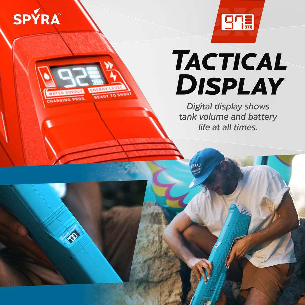 Pistol cu apă electric Spyra, SpyraThree, Încărcare simplă, Încărcare triplă, Fără limită, Rază super puternică (10-15m), Jucărie de apă, Bătălie cu pistoale cu apă, Plajă, Piscină,