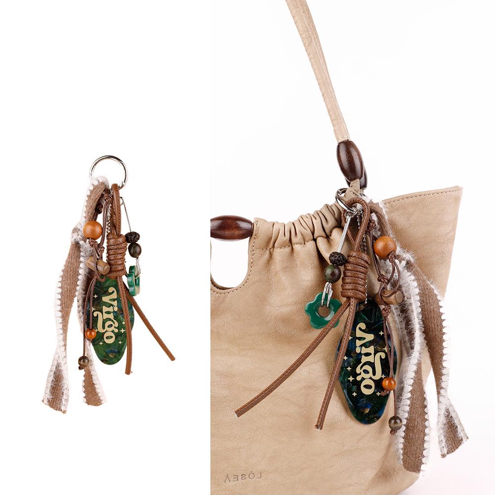Wenqi's Vintage Wood Bead Wish-Fulfilling Charm Keychain Pendant