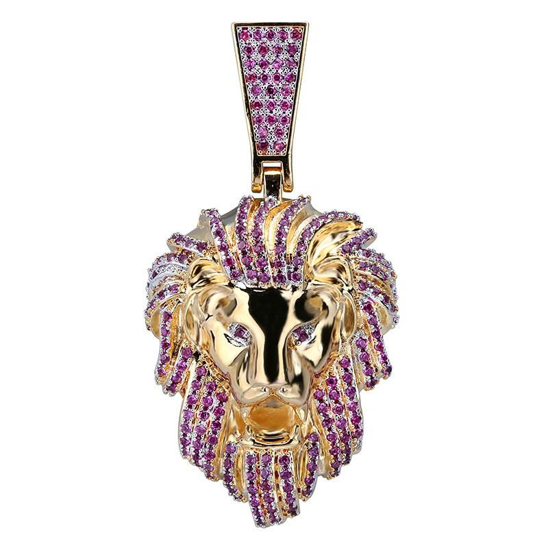 Hip Hop Lion Head Pendant Necklace Gold Plated Micro Pave Zircon Trendy Mens Jewelry