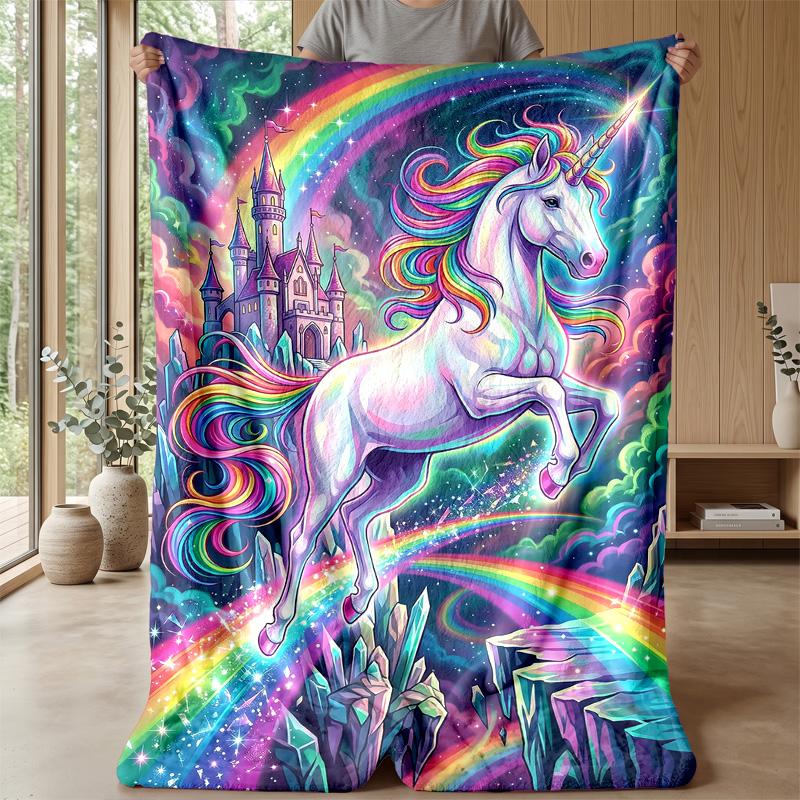 Rainbow Unicorn Art Theme blanket Lightweight Warm Flannel Blanket Decorative Throw Blanket for Home Decoration
