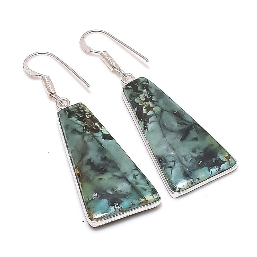 

Natural Tibetan Turquoise 925 Sterling Silver Jewelry Earring 2.05 AE-12171