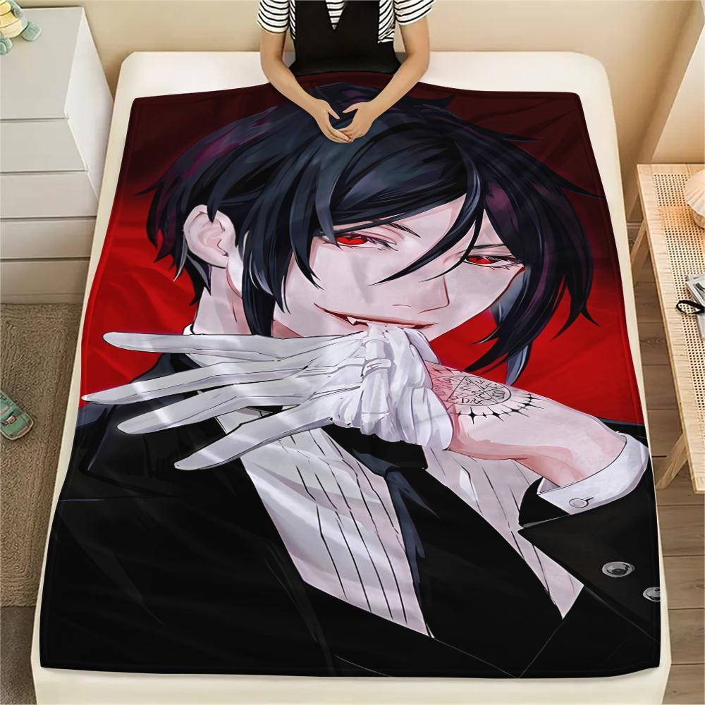 1PC Black Butler Print Flannel Blanket, High quality All Seasons, Home Decor, Warmth and Comfort, Perfect for Christmas Gifts