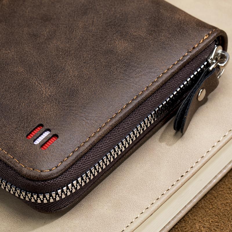 Men'S Wallet Short  New Vintage Casual Trifold Zipper Bag Youth Student Buckle Waist Chain Zero Wallet For Dad'S Birthday Gift