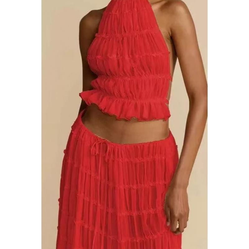 Completo estivo da donna 2025 multicolore senza maniche schiena scoperta halter gamba larga