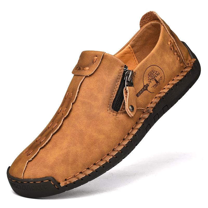 Large Size Spring And Autumn New Style Casual Shoes For Men's Large Size Beans Shoes Hand-Sewn Leather Shoes Casual Flat Bottom
