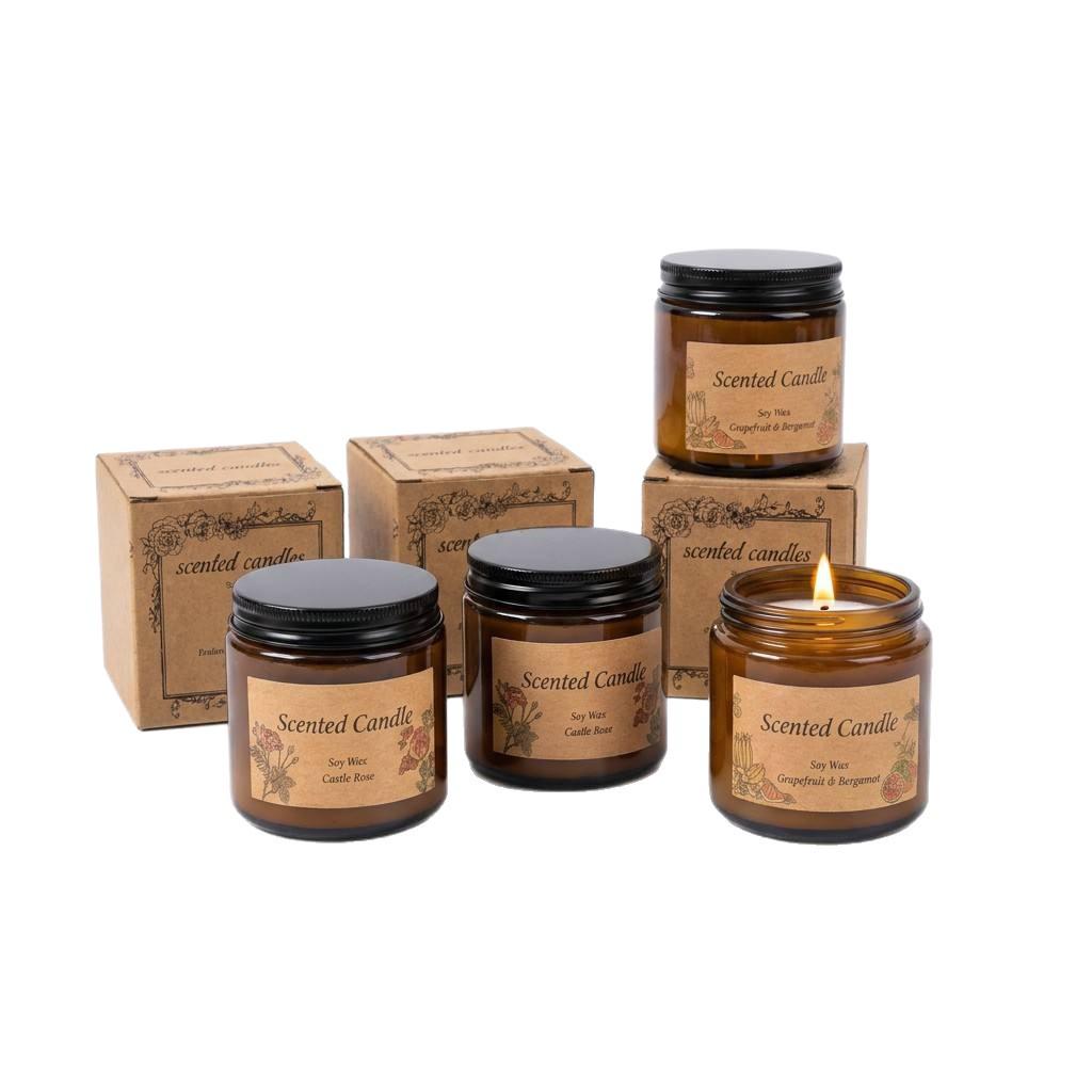 Customized Logo Soy Wax Scented Candle in Small Brown Glass Jar
