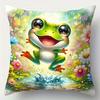Frog Reading Book Among FlowersSuitable for Sofa Car Bedroom Decorative Cushion Cover Pillow Cover