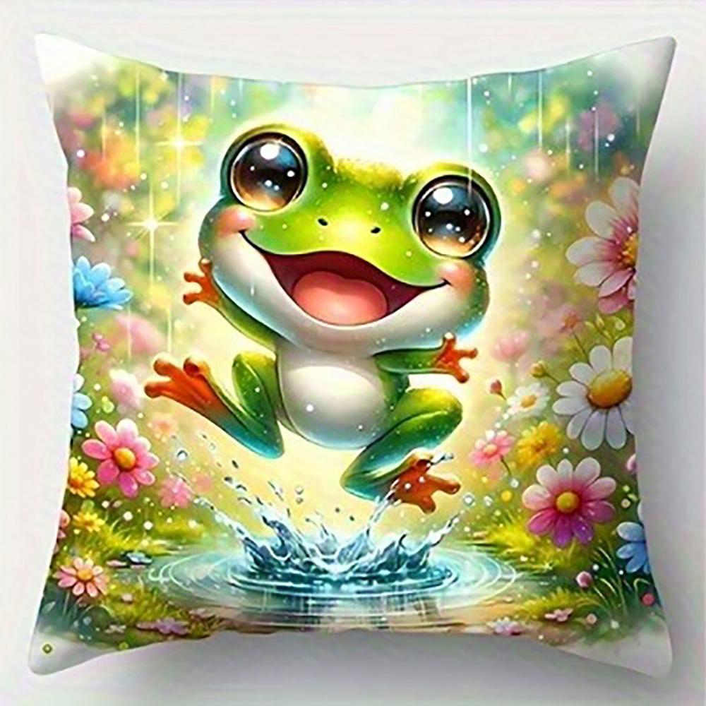 Frog Reading Book Among FlowersSuitable for Sofa Car Bedroom Decorative Cushion Cover Pillow Cover