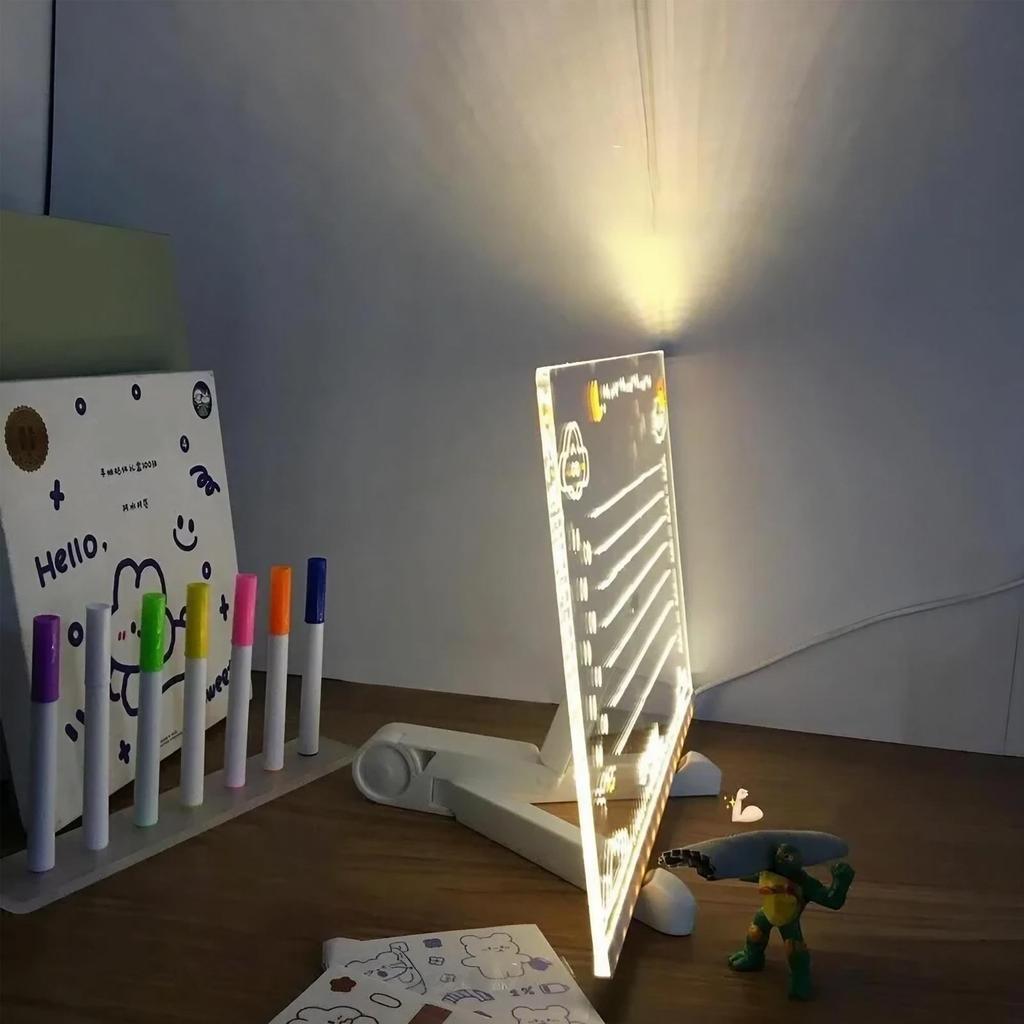 Light Up Acrylic Message Board Erasable Drawing Board Light with 7 Pen Drawing Board Table Light Advertising Boards Bedroom Deco