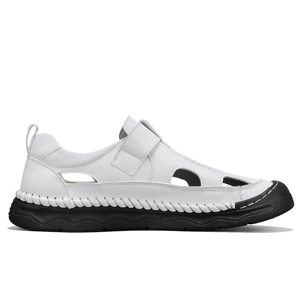 Letní pánské kožené sandály Prodyšné venkovní duté plážové sandály Pánská ležérní obuv