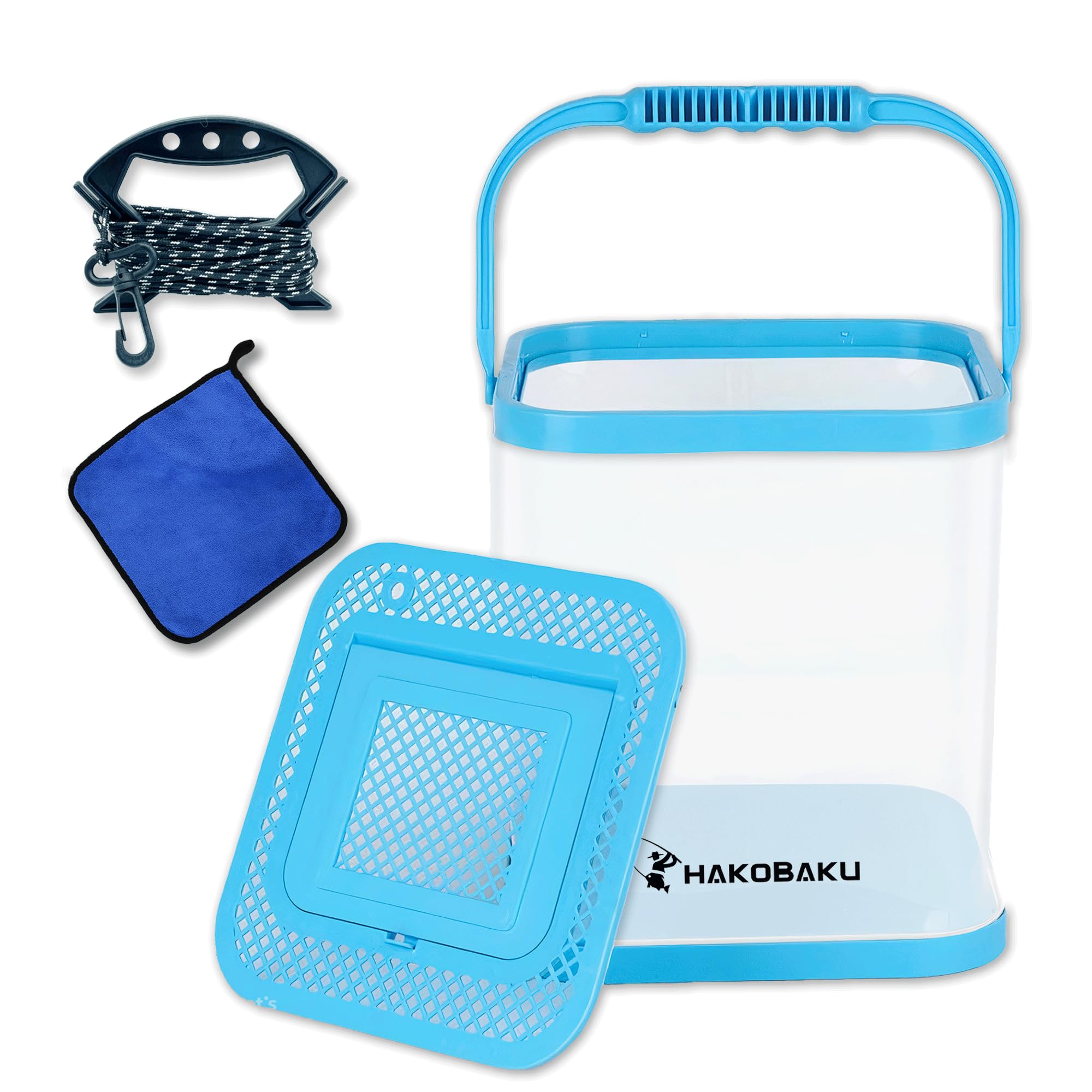 HAKOBAKU Foldable Fishing Bucket, Transparent, Water Bucket, Fishing Tackle, Live Bait Bucket, Horse Mackerel Bucket, Live Bait Bucket, Bucket with Li