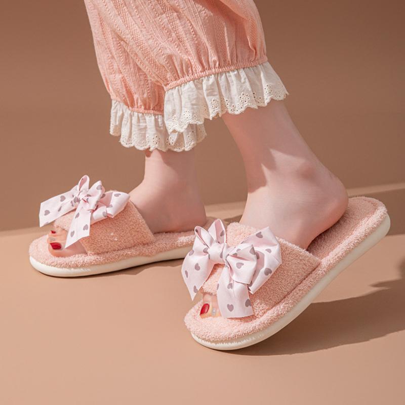 Butterfly knot starry sky cotton slippers, winter fluffy slippers, ins home plush slippers