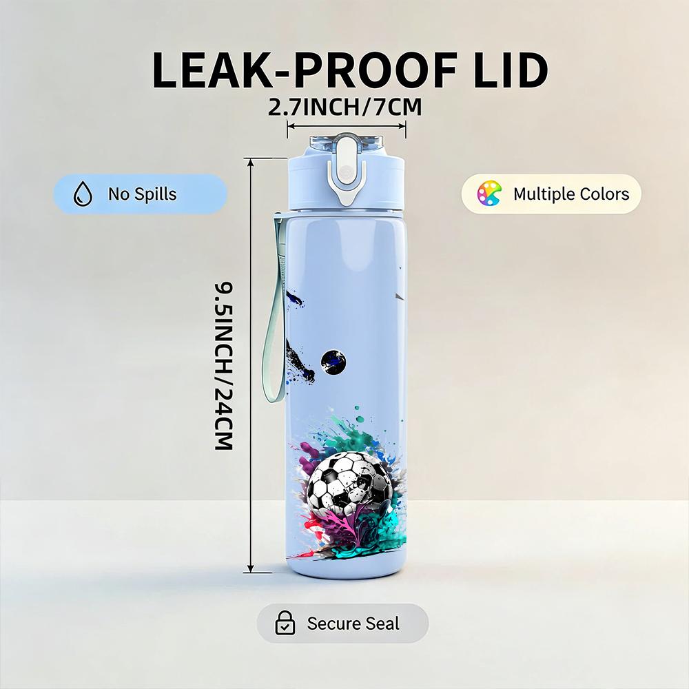 1PC Dual Soccer Player Splash Silhouette 750ml Color Plastic Water Bottle Leakproof Flip Straw Lid For Sports Office Home Use