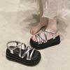 Fashion Size 34-39 Summer Basic Women Sandals Fashion Rome Style 7cm Platform Ladies High Heels Woman Soft Leather Leisure Shoes 2024