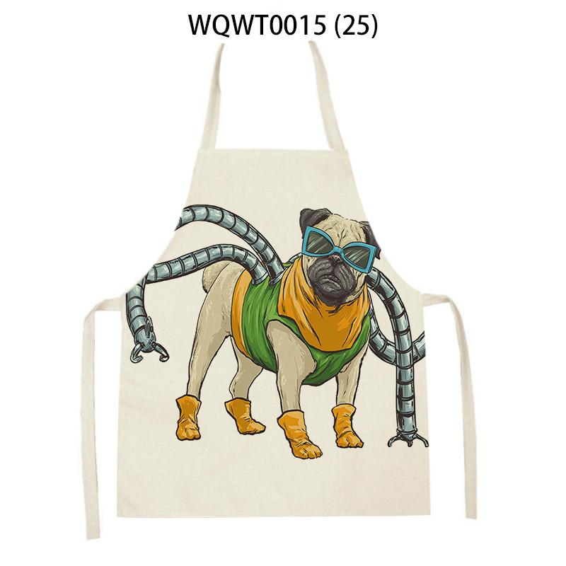 Adult Kids Kitchen Apron Funny Cartoon Dog Printed Sleeveless Linen Baking Aprons for Men Women Home Cleaning Tools Delantal