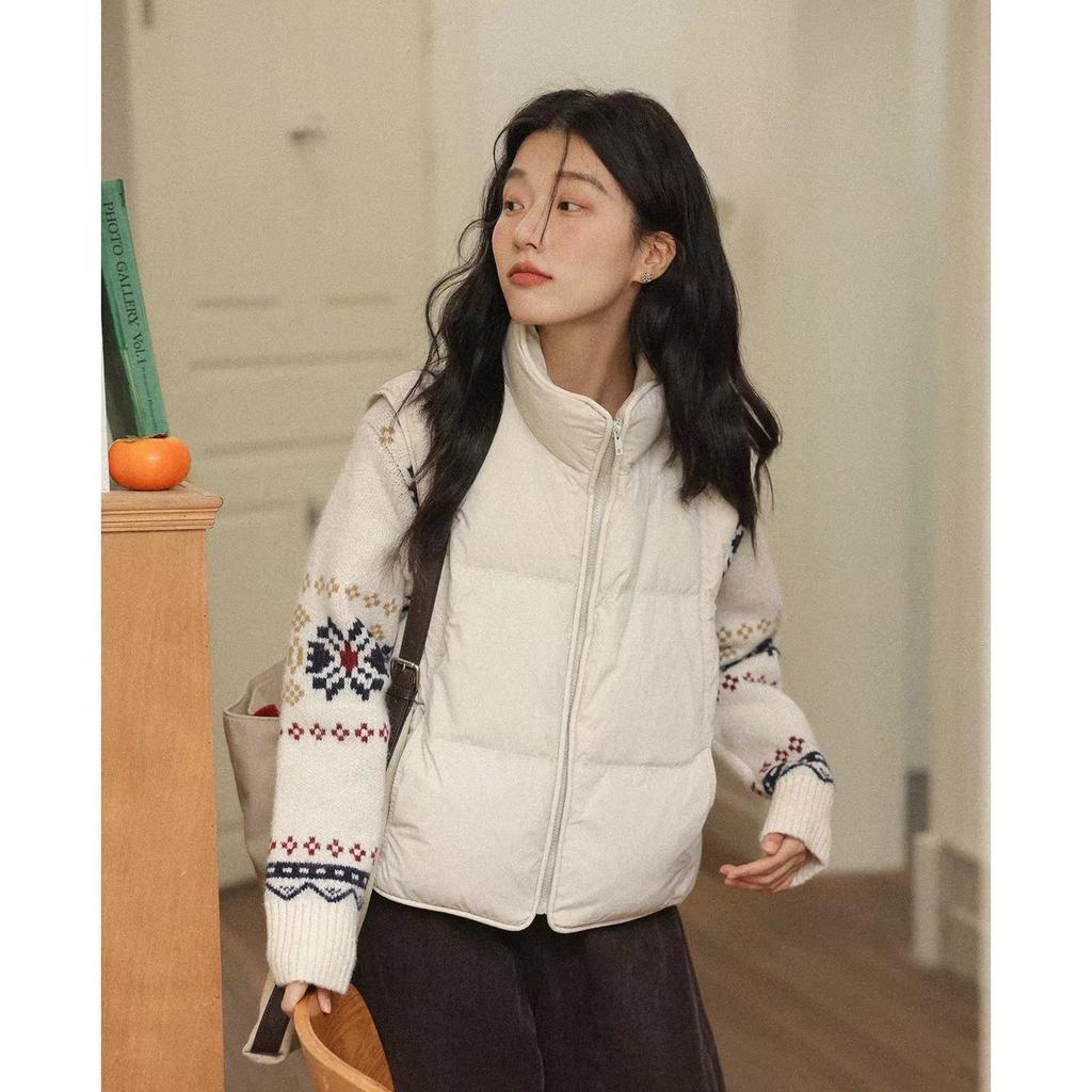 New Thickened Sleeveless Down Cotton Vest Autumn and Winter Versatile Simple Stand-Up Collar Vest Small Jacket
