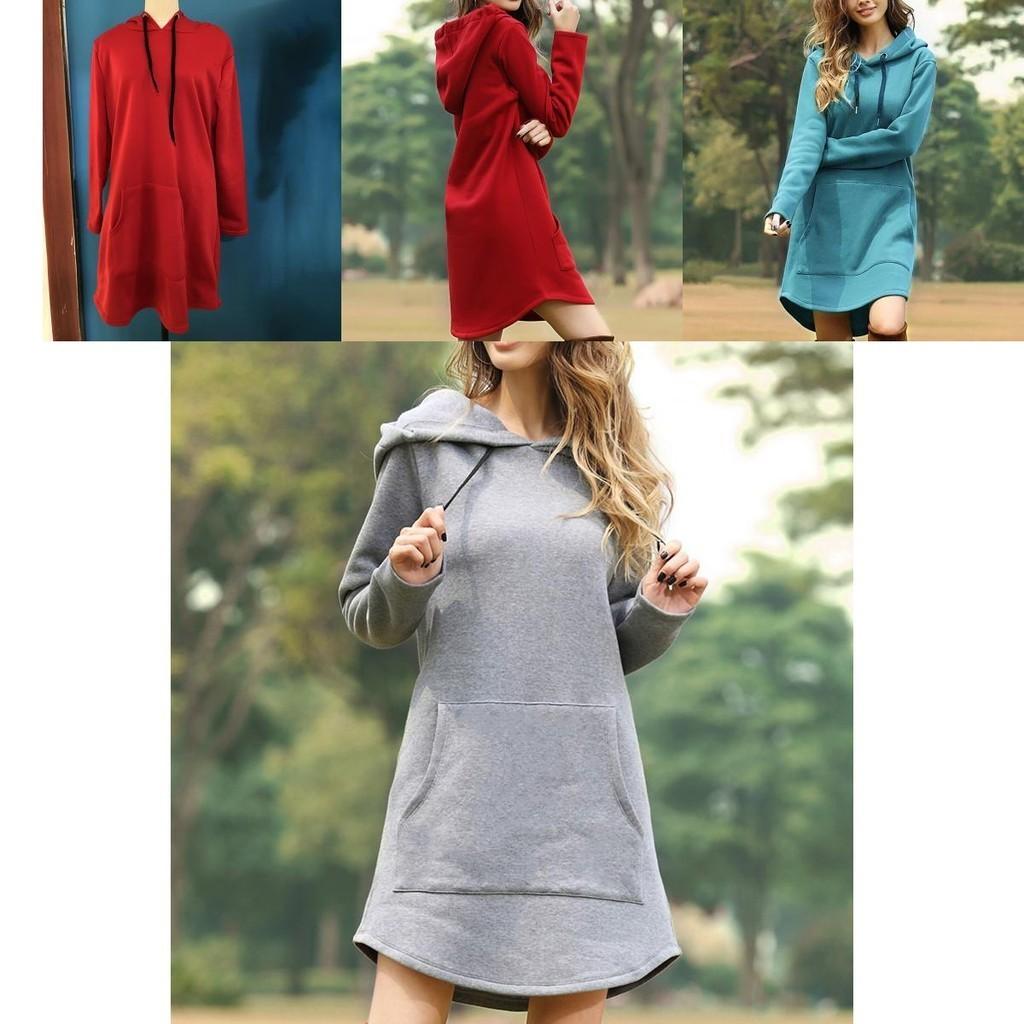Cozy Womens Winter Long Sleeve Tunic Tops Pullover Hoodie Dress In Six Colors