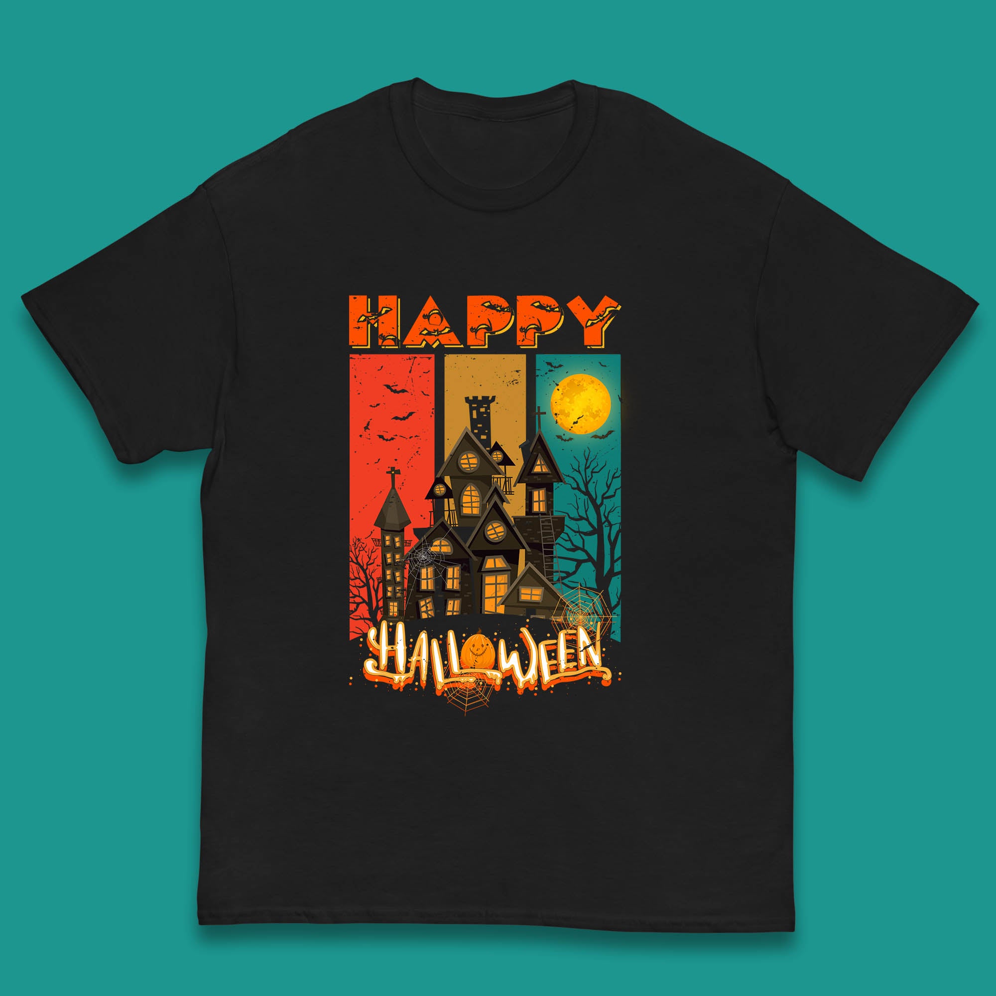 Happy Halloween Vintage Style Horror Scary Haunted House Kids T Shirt 110