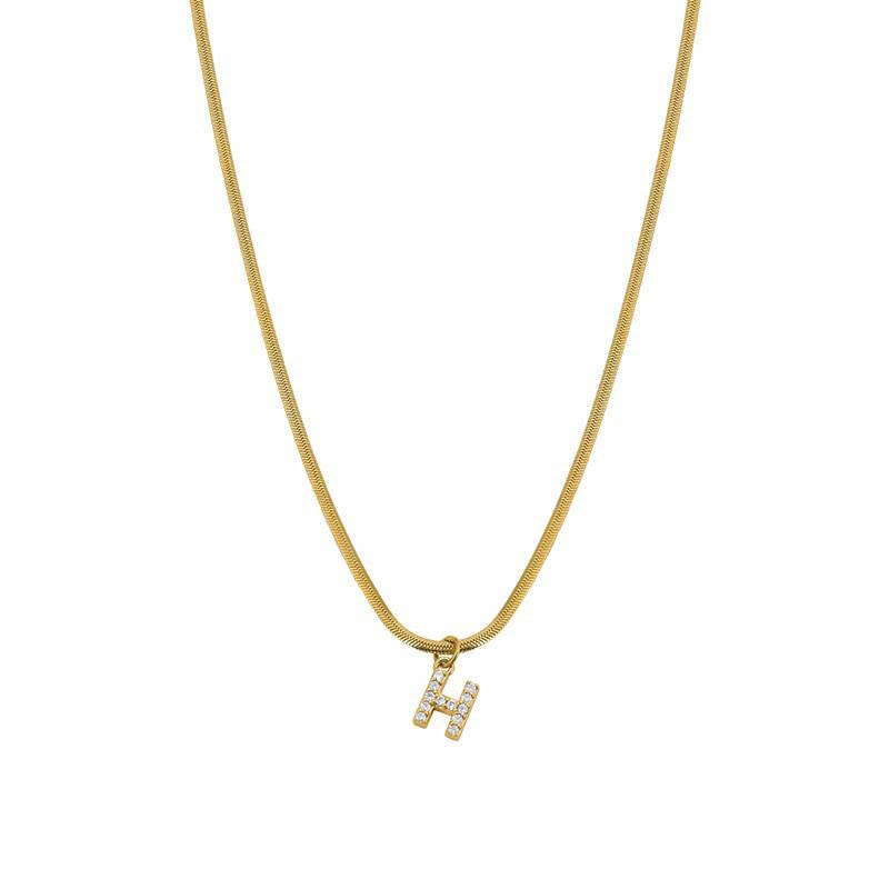 

Rhinestone Inlaid French Court Style Snake Bone Collared Pendant with 26 European American Letters
