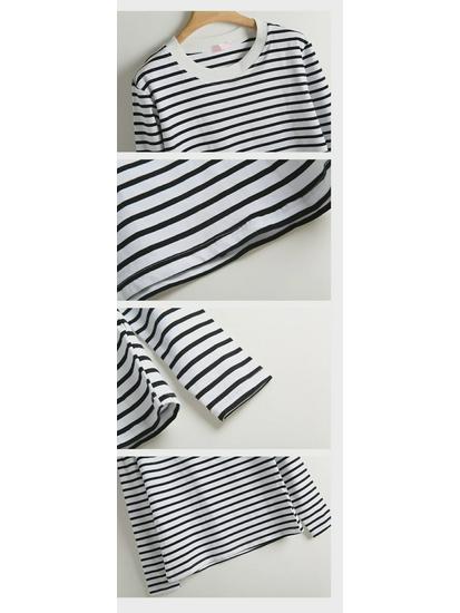 2024 Women's Loose-Fit Striped Long-Sleeve Cotton T-Shirt for Spring & Autumn, Age-Reducing, Plus-Size Slimming Top.