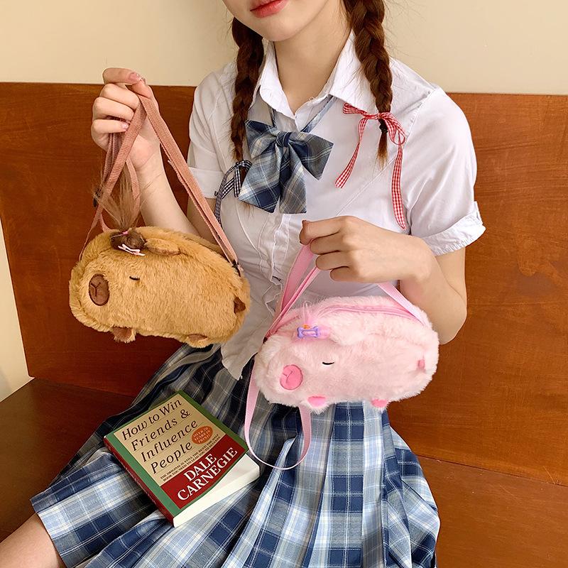 Creative Cute Hairpin Dolphin Small Oblique Span Bag Girl Heart Cute Plush Doll Bag Girl Portable Storage Bag