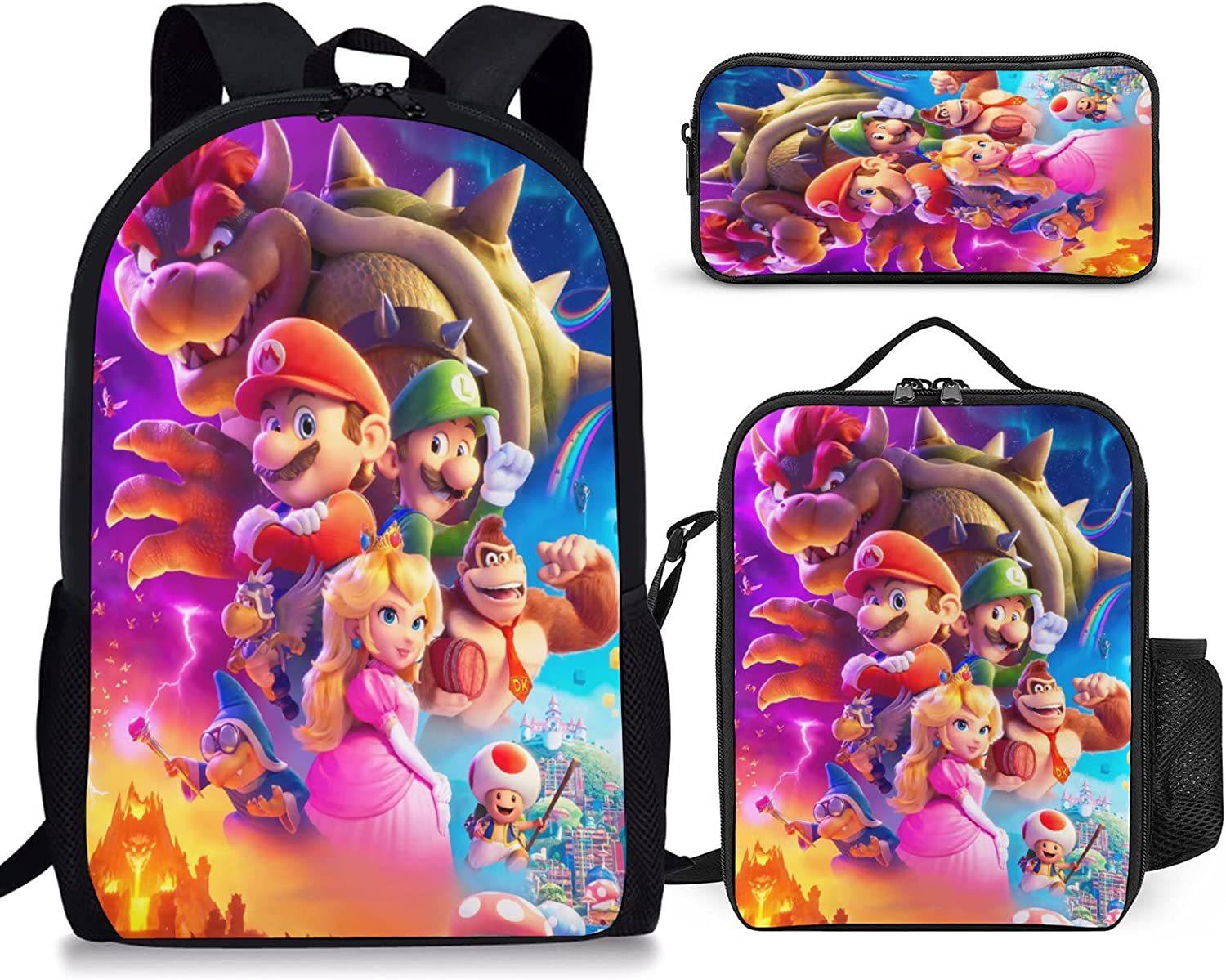 Mario, Schooltas Basisschool en Middelbare School, Rugzak voor Kinderen, Cartoon Rugzak. three-piece set