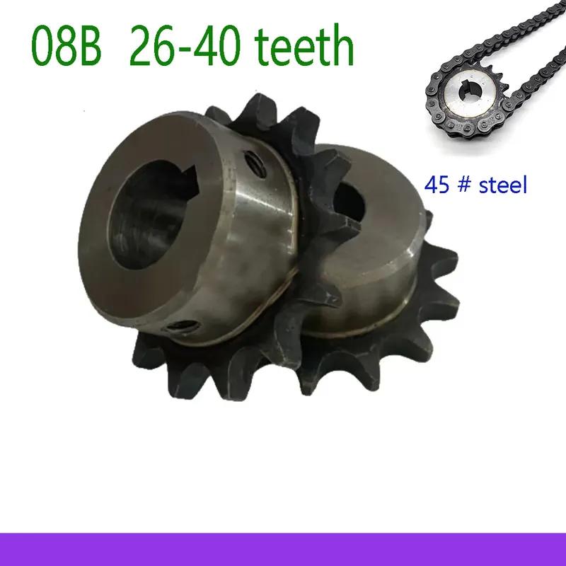 1Pcs 08B Chain Gear 26-40 Teeth 45# Steel 18mm-40mm Bore Industrial Sprocket Wheel Motor Chain Drive Sprocket Tooth Pitch 12.7mm
