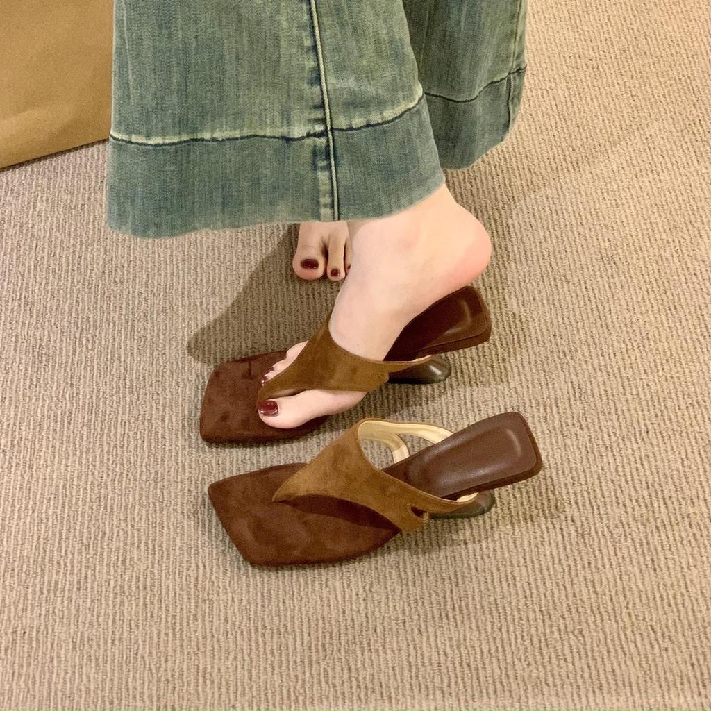 Wedge heel high heel flip-flop shoes women's shoes wear 2025 summer with skirt French sandals silver sandals