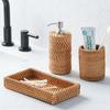 Natural Rattan Toothbrush Holder Eco-Friendly Bathroom Accessory Decorative Vanity Organizer Adult Toothbrush Storage Tropical