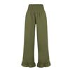 Women's Elastic Belt Pocket Linen Pants Pleated Paper Bag High Waist Ruffled Hem Wide Leg Trousers