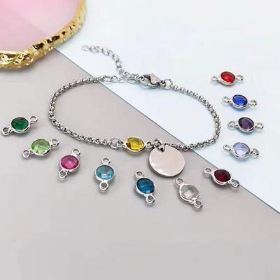 Bracciale con Pietra di Nascita da Donna Stile Coreano, Acciaio Inossidabile con Targhetta Rotonda per Incisione Personalizzata