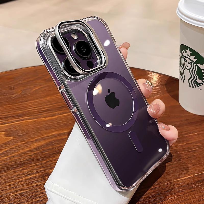 Applicable To Apple 17 ProMax Lens Cover Bracket Mobile Phone Case IPhone 16 Transparent Magnetic Suction Anti Fall Protection Case