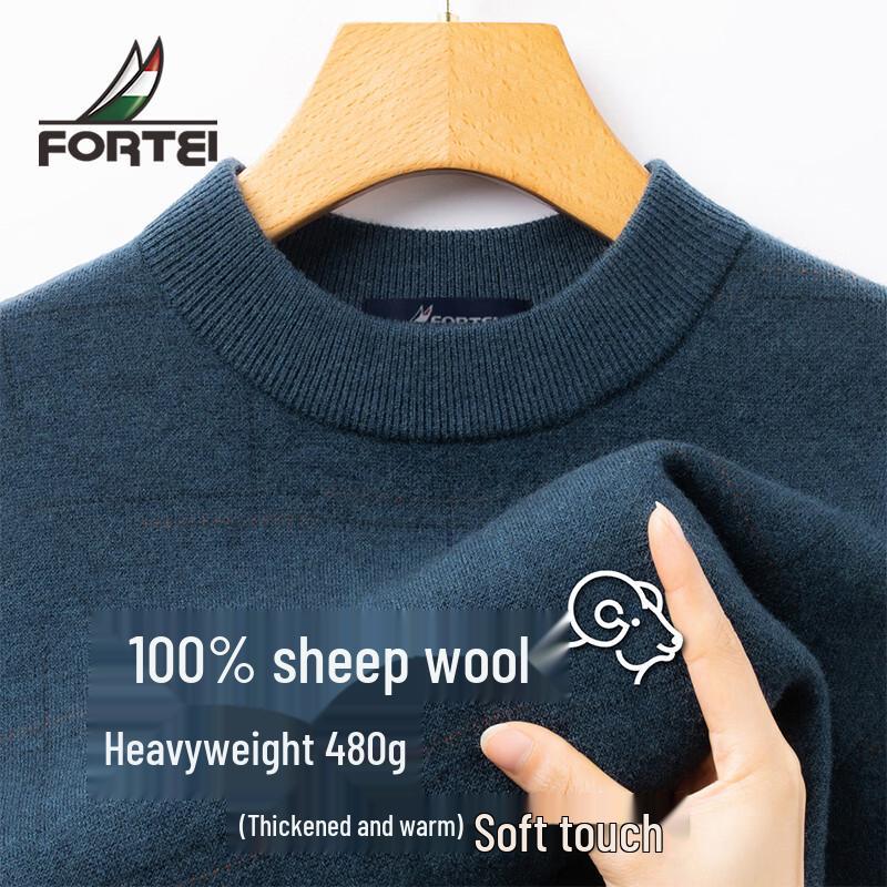 Futing Men s 100% Merino Wool Round Neck Sweater 50