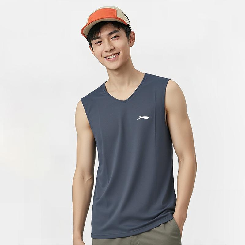 Li-Ning Professional Sports Series Quick-Dry Sleeveless Comfortable Casual Simple Breathable Versatile V-Neck Vest Men Tops LWTW102-4