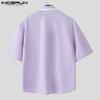 INCERUN Summer Men Lapel Neck Short Sleeve Stitching Button Down Casual Loose Shirts