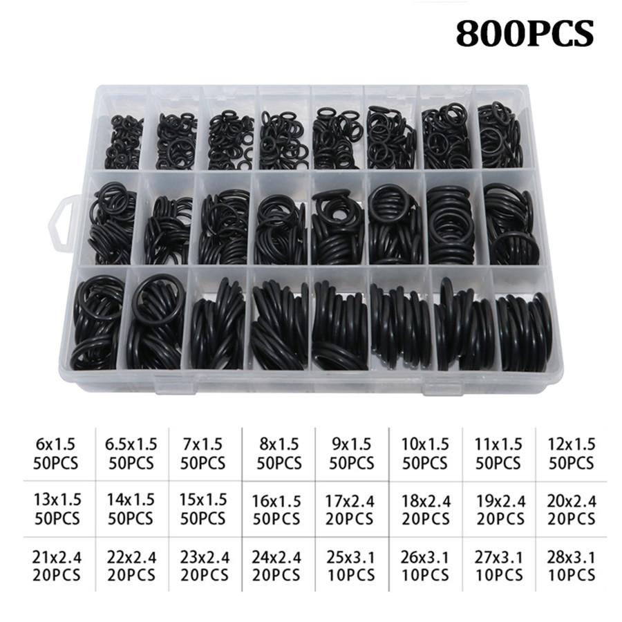 800PCS Rubber O-Ring Seal Gasket Set OD 6mm to 28mm Thickness 1.5mm 2.4mm 3.1mm