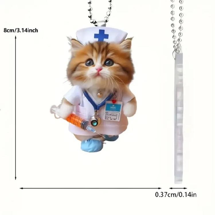 Whimsical Nurse Feline Acrylic Car Hanging Ornament Reusable Motorcycle Decoration For Christmas And Winter Party Themes
