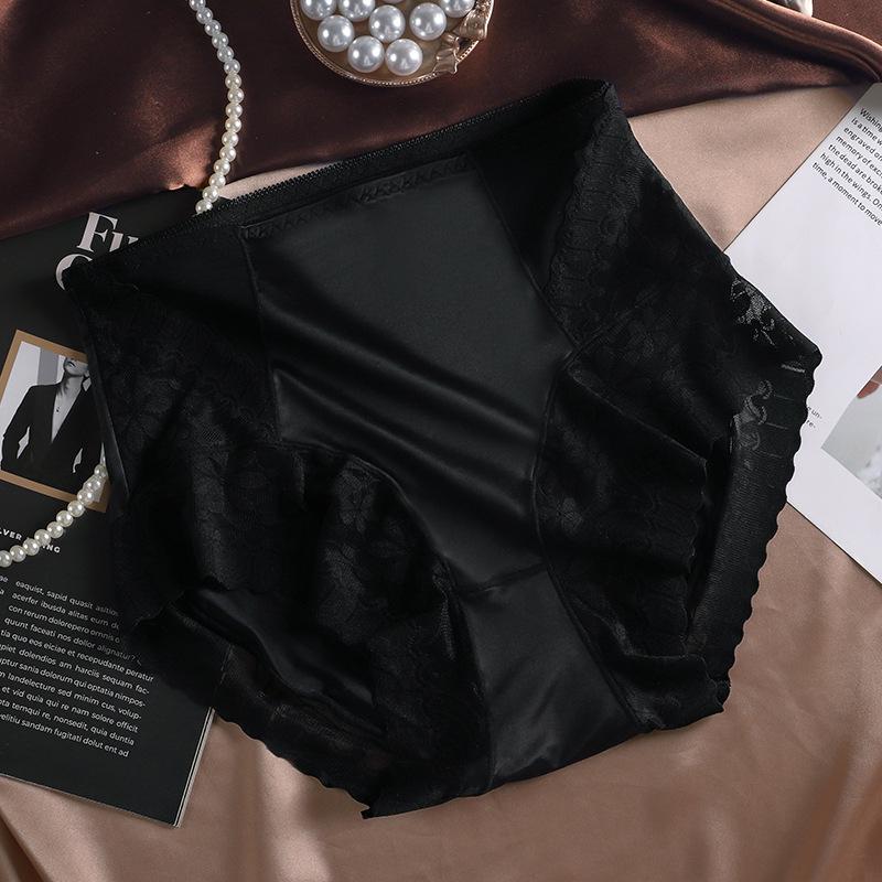 2024 Autumn/Winter Women's High-Waist Silky Satin Hip-Lifting Breathable Cotton Panties with Antibacterial Crotch