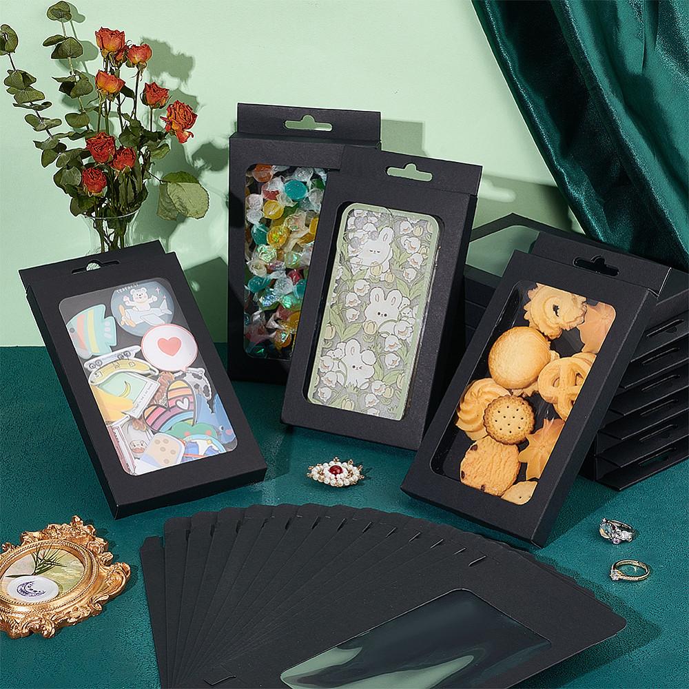 18pcs Black Cardboard Gift Boxes with PVC Window Rectangle Foldable Boxes Creative Gift Packaging for Favors Treats Jewelry Display