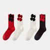4 Pairs Women Socks Korean Japanese Style Cartoon Green Flower Harajuku Cute Kawaii Mid Tube Socks Breathable Casual Short Socks