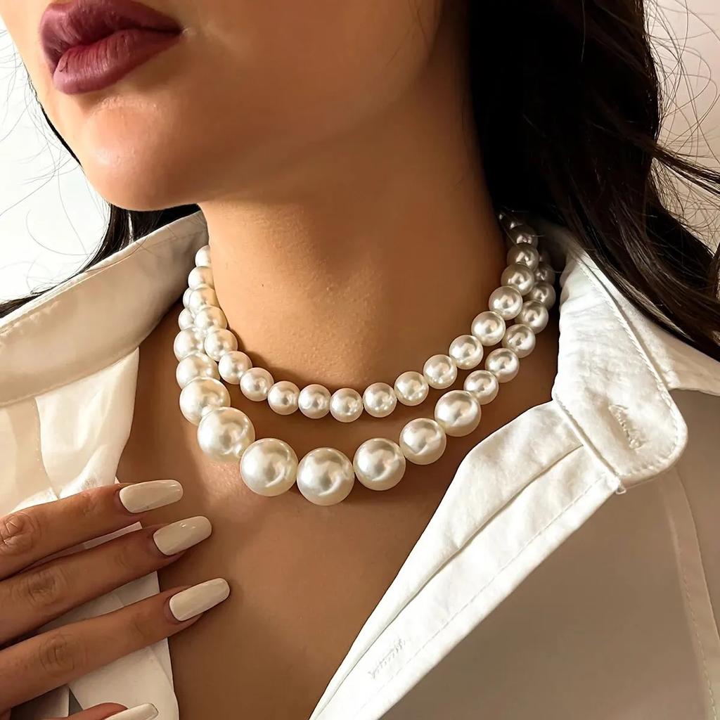 DIEZI Elegant Multilayer Big Pearl Beads Choker Necklace For Women Girls New Luxury Bride Clavicle Chain Necklace Jewelry